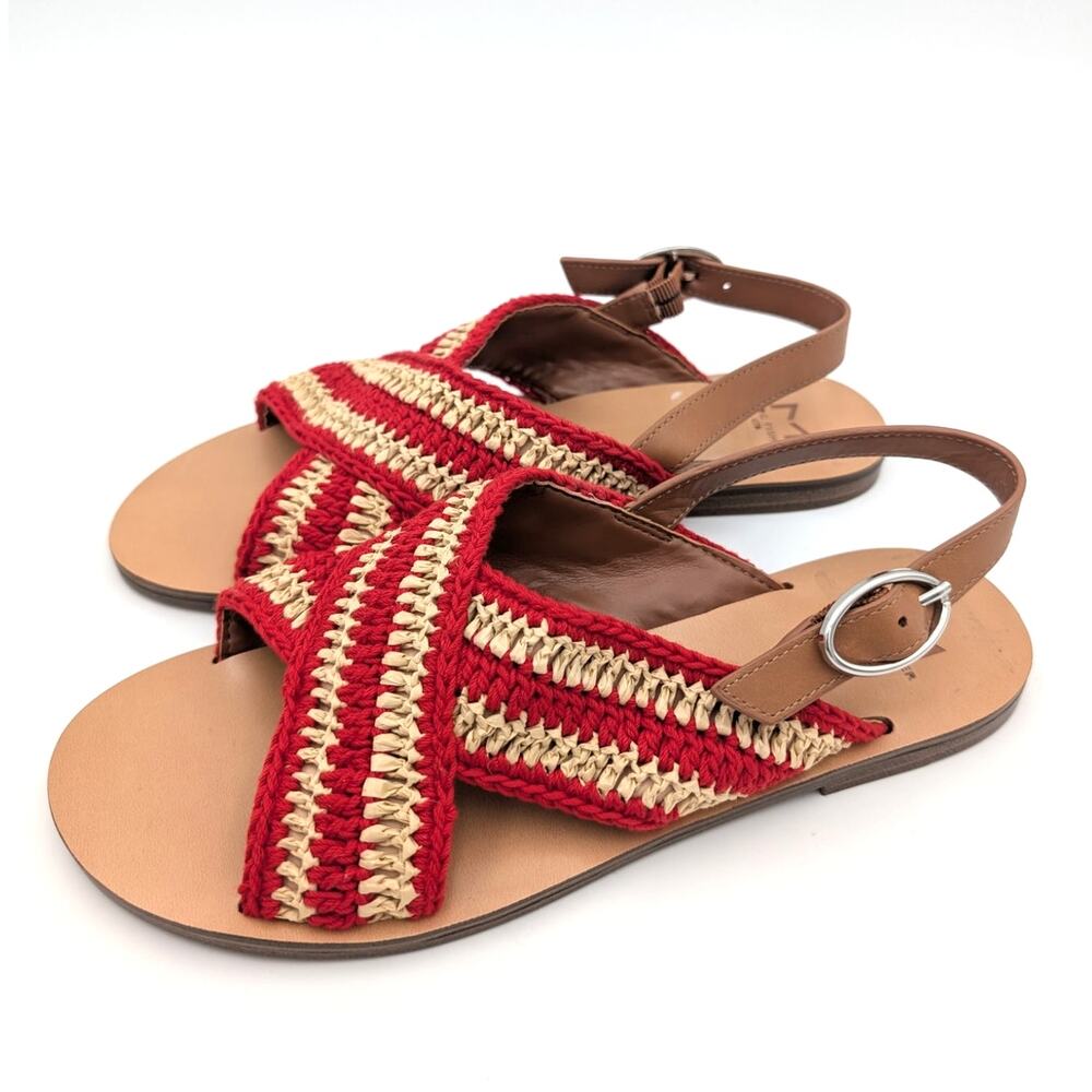 Marc Fisher Lonnie Slingback Flat Sandal Women's Beige/Red Size US6.5M